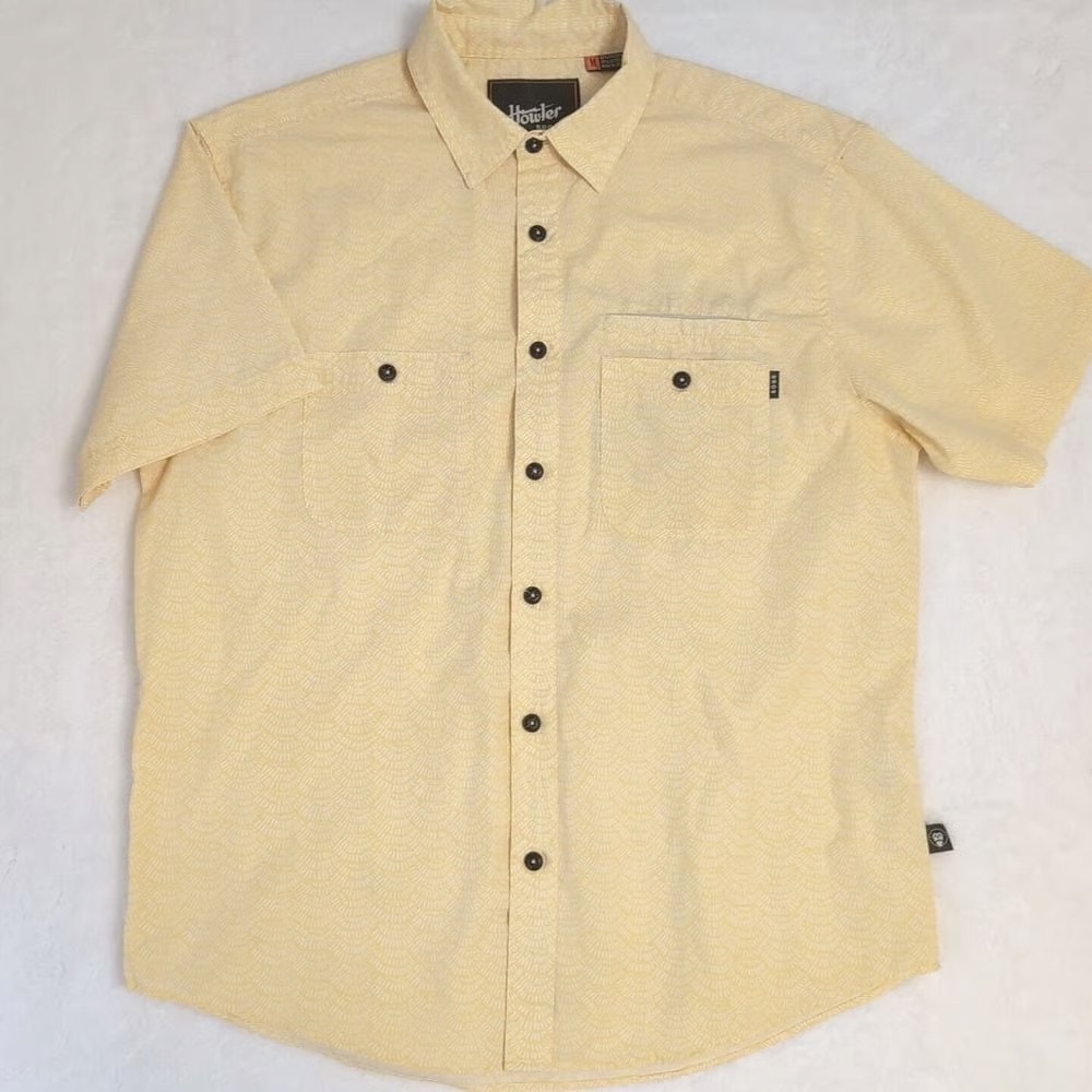 Howler Brothers All Over Geometric Print S/S Shirt Mens Large Yellow Western